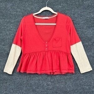 Free People Top Womens XS Coral Heart Of Mine Colorblock Shirt Peplum